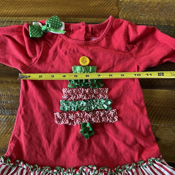 Good Lad Girls Size 4 100% Cotton Ribbon Christmas Tree Tunic Bows Ruffles Red - Picture 5 of 8